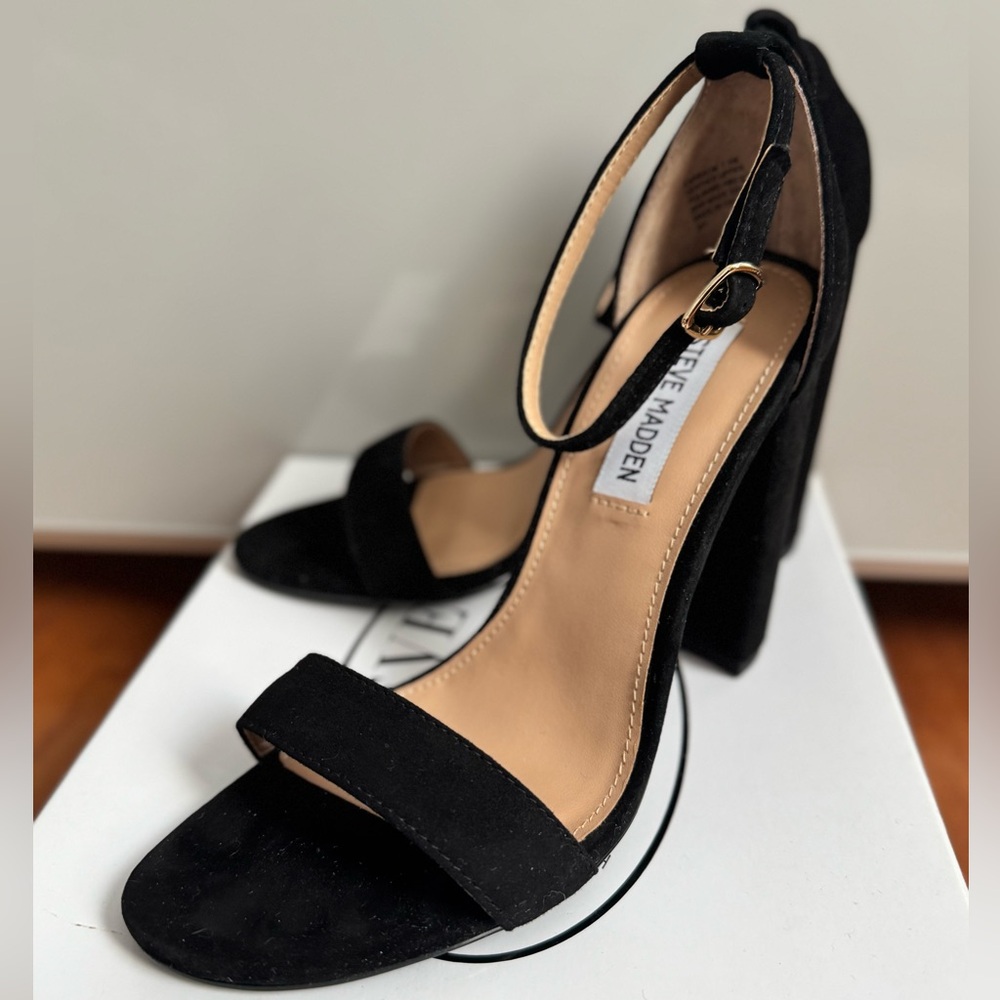 STEVE MADDEN Carrson Black Suede Heel Sandals